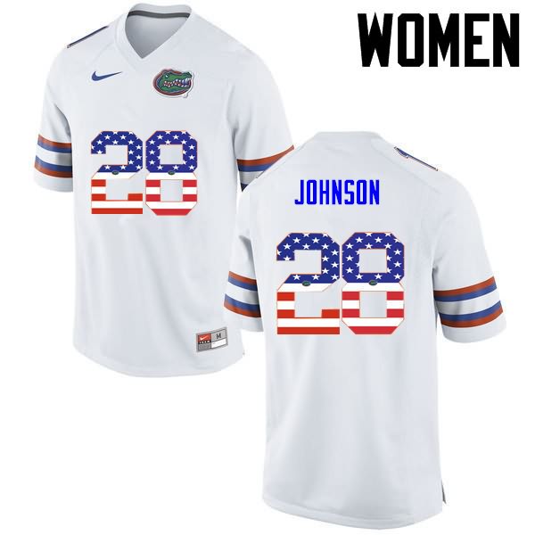 NCAA Florida Gators Kylan Johnson Women's #28 USA Flag Fashion Nike White Stitched Authentic College Football Jersey ORJ1564JQ